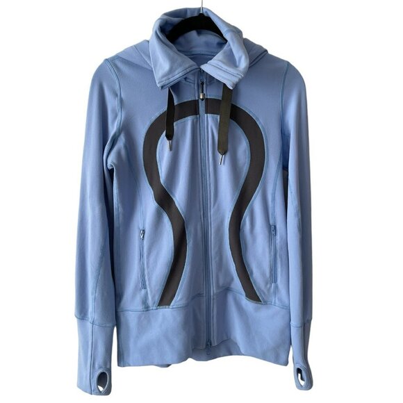 Lululemon In Stride Jacket Activewear Full Zip Mock Neck Thumbholes Blue 6 - Picture 1 of 10